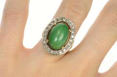 18K Yellow Gold Aventurine Diamond Halo Ornate Cocktail Ring