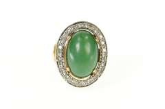 18K Yellow Gold Aventurine Diamond Halo Ornate Cocktail Ring