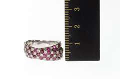 18K White Gold 1.76 Ctw Ruby Diamond Layered Checkered Band Ring