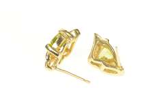 14K Yellow Gold Trillion Peridot Ornate Wavy Stud Earrings