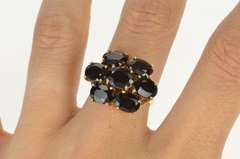 10K Yellow Gold Deep Navy Sapphire Oval Cluster Cocktail Ring
