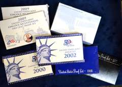 7 MISC. PR. SETS 1)1968 1)1977 1) 2000 1)2002 1) 2009 & 2) 2009 CENT SETS