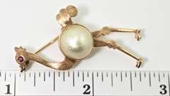 Amusing 14K Ostrich Brooch with Pearl