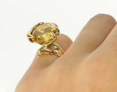 14K Yellow Gold Citrine Solitaire Abstract Freeform Statement Ring