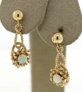 Beautiful Yellow Gold Opal Flower Style Dangle Earrings