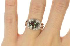 14K White Gold Oval Syn. Alexandrite Diamond Halo Engagement Ring
