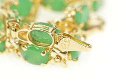 14K Yellow Gold 5.10 Ctw Oval Natural Emerald Flower Link Bracelet