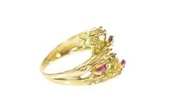 14K Yellow Gold Emerald Cut Ruby Tree Branch Motif Statement Ring
