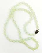 Vintage Chinese Jade Bead Necklace, Silver Clasp