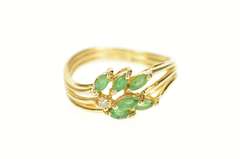 14K Yellow Gold Marquise Emerald Diamond Accent Cluster Ring