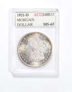 MS65 1921-D Morgan Silver Dollar - Graded ACG