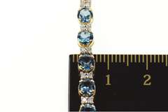 14K Yellow Gold Blue Topaz Diamond Accent Classic Tennis Bracelet
