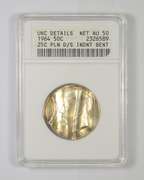 Unc Details 1964 Kennedy Half Dollar 25C Pln D/S Indent Bent - ANACS
