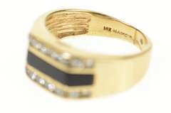14K Yellow Gold 0.64 Ctw Diamond Black Onyx Squared Band Ring