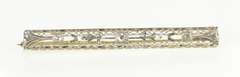 14K White Gold Art Deco Diamond Scroll Filigree Bar Pin/Brooch