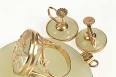 10K Yellow Gold Jade Chinese Dragon Set Pendant Earrings Ring