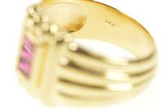 14K Yellow Gold Baguette Ruby Scalloped Geometric Statement Ring