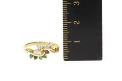 14K Yellow Gold Emerald Diamond Swirl Bypass Statement Ring