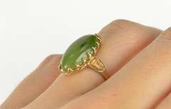 10K Yellow Gold Retro Oval Jade Cabochon Statement Ring
