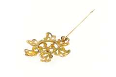 14K Yellow Gold Pearl Syn. Ruby Retro Ornate Scroll Swirl Pin/Brooch