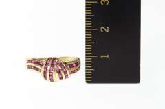 14K Yellow Gold Natural Ruby Criss Cross Knot Statement Ring