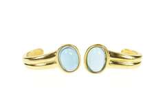 14K Yellow Gold Oval Blue Topaz Cabochon Statement Earrings