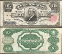 $10 1891 Silver Certificate Fr 318 Tombstone Hendricks Red Seal VF