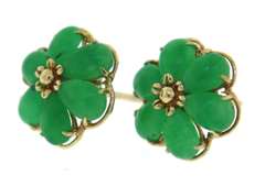 Elegant Green Jade Flower Stud Earrings