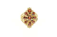 14K Yellow Gold Ornate Oval Garnet Halo Elaborate Cocktail Ring