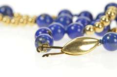 14K Yellow Gold Retro Lapis Lazuli Round Beaded Statement Necklace