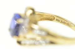 10K Yellow Gold Oval Syn. Sapphire CZ Bypass Statement Ring