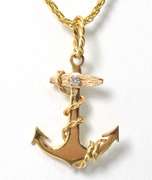 Hefty Anchor Necklace with Diamond in 14KT Yellow Gold
