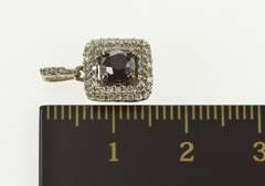 10K White Gold Black and White Diamond Square Halo Pendant