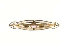 10K Yellow Gold Art Deco Pink Topaz Filigree Ornate Bar Pin/Brooch