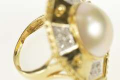 14K Yellow Gold Pearl Geometric Diamond Squared Cocktail Ring
