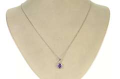 10K White Gold Amethyst Oval Cubic Zirconia Halo Simple Pendant