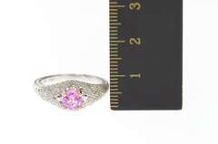 18K White Gold 1.74 Ctw Pink Sapphire Diamond Ornate Etched Ring