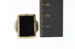 14K White Gold Art Deco Black Onyx Ornate Etched Statement Ring