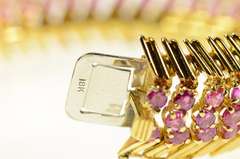 18K Yellow Gold 10.72 Ctw Natural Ruby Ornate Fishbone Link Bracelet