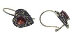 Srerling Silver Red Spinel Heart Earrings