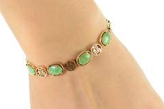 14K Yellow Gold Oval Jade Happiness Chinese Character Bracelet