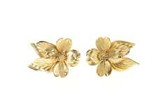 Gold Filled Ornate Dogwood Flower Retro Screw Back Earrings