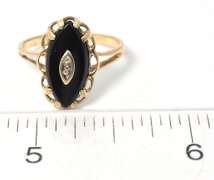 Vintage Gothic Onyx & Diamond Ring in Yellow Gold