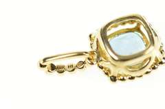 10K Yellow Gold Cushion Faceted Blue Topaz Dot Trim Pendant