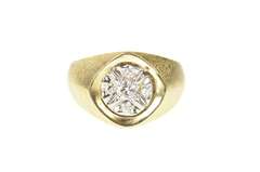 10K Yellow Gold Retro Two Tone Diamond Cluster Statement Ring