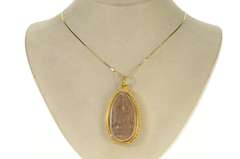 14K Yellow Gold Ornate Ancient Carved Stone Buddha Etched Pendant