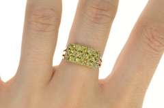 14K Yellow Gold Tiered Peridot Squared Cluster Diamond Cocktail Ring