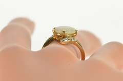14K Yellow Gold Oval Natural Opal Diamond Petal Accent Bypass Ring
