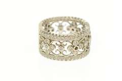 14K White Gold 0.96 Ctw Ornate Diamond Floral Statement Band Ring