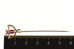 10K Yellow Gold Art Nouveau Oval Syn. Ruby Stick Pin